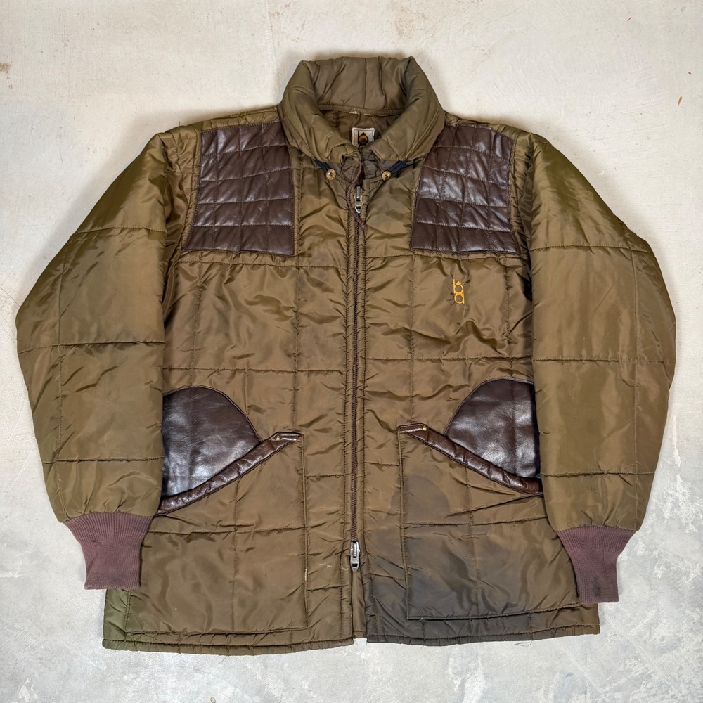 Vintage 80s Bob Allen Quilted Shooting Jacket Brown XL Talon Zip Leather